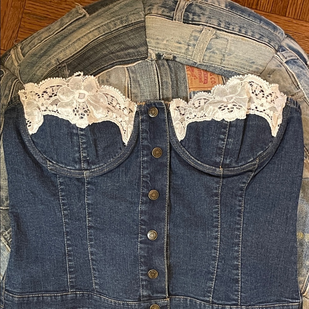 D&G Denim Corset Top with Lace Trim s/m - Picture 4 of 12